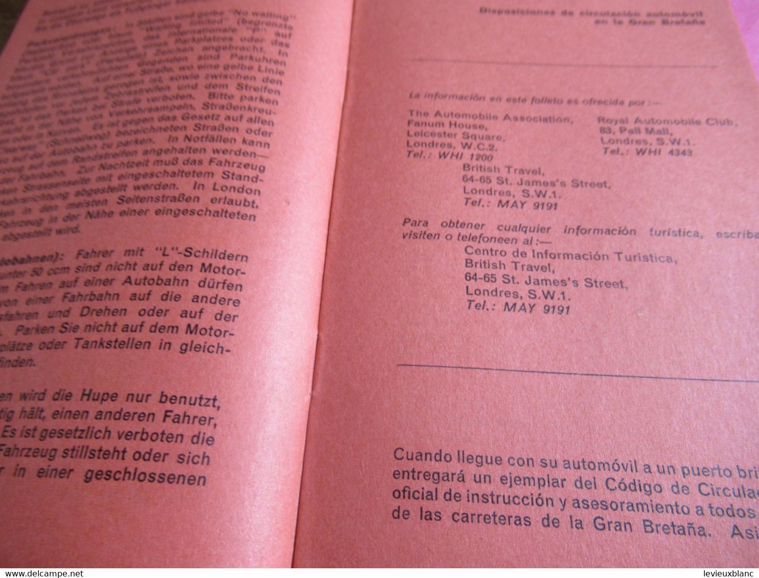 Fascicule D'Information/Réglementation Routière En Grande Bretagne / Traduction En FR - D- E- I / 1964          AC182 - Voitures