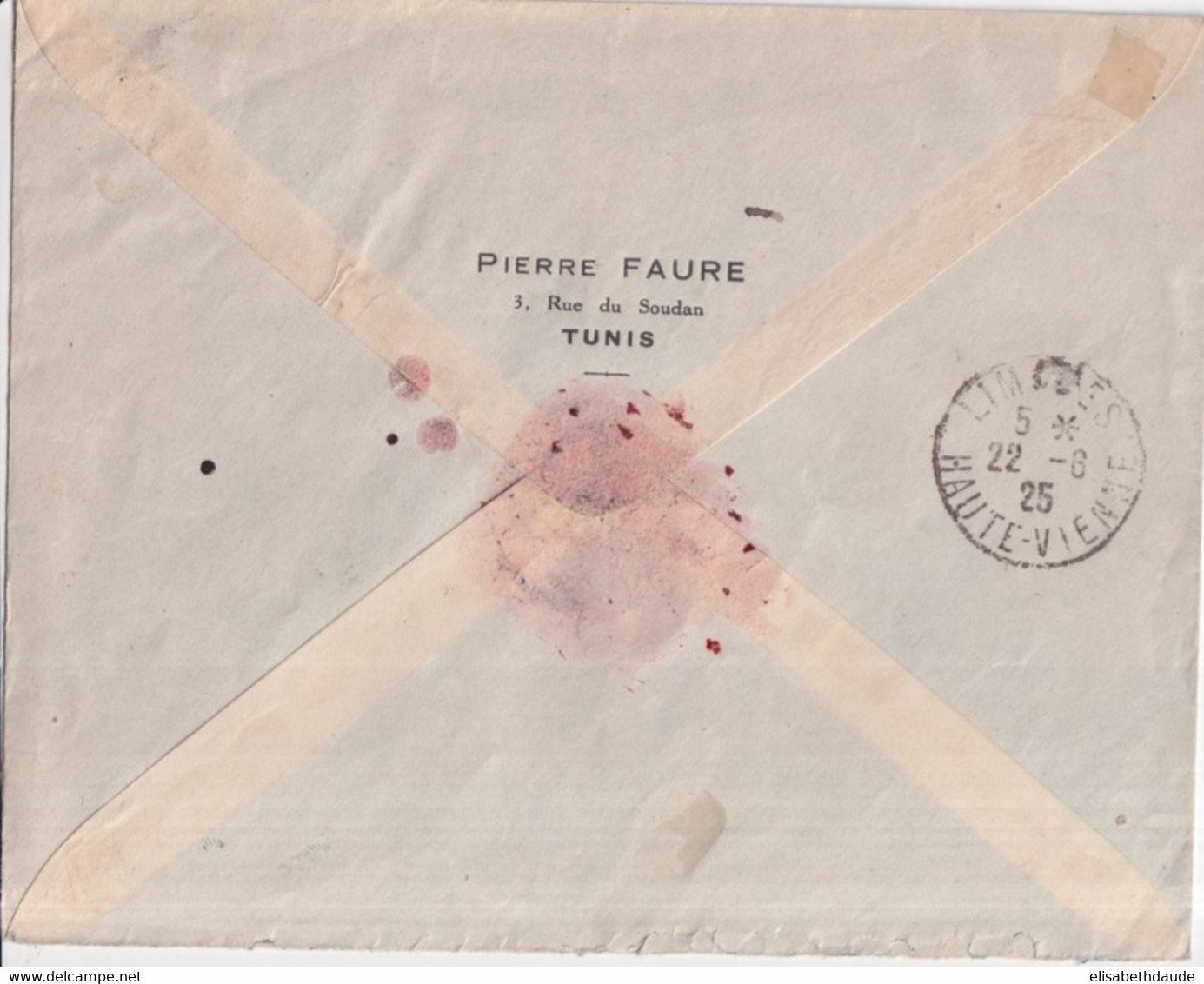 TUNISIE - 1925 -POSTE AERIENNE - ENVELOPPE RECOMMANDEE De TUNIS => LIMOGES - Storia Postale