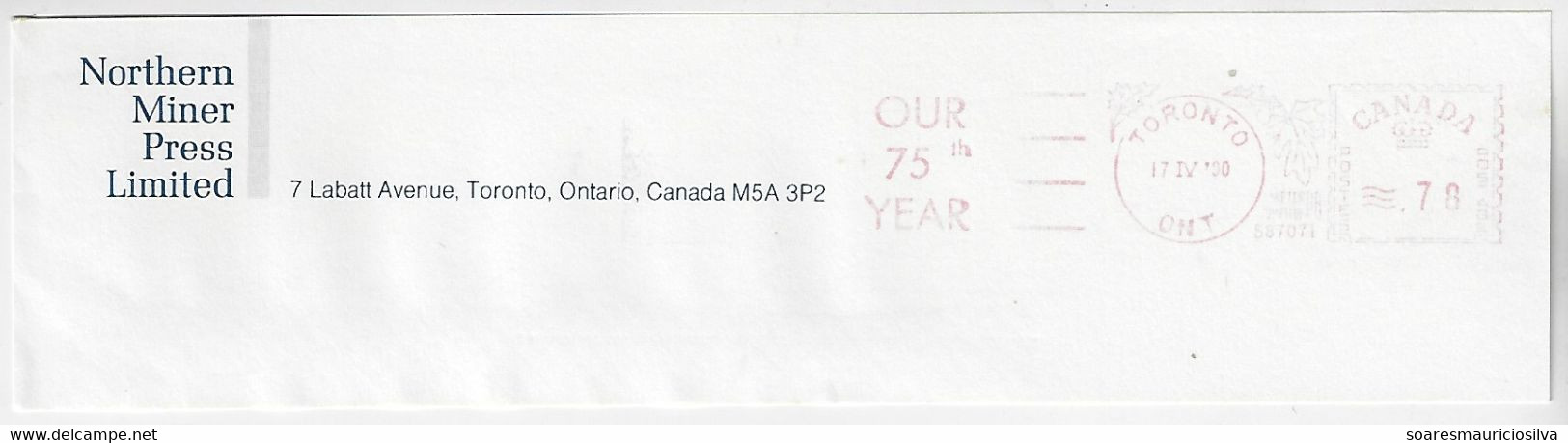 Canada 1990 Fragment Cover Meter Stamp Slogan Our 75th Year Northern Miner Press Limited From Toronto - Briefe U. Dokumente