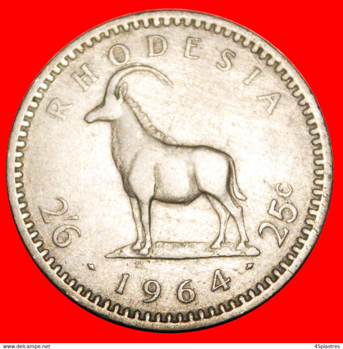 * GREAT BRITAIN DOUBLE DENOMINATION: RHODESIA ★ 2 1/2 SHILLINGS - 25 CENTS 1964 ANTELOPE!  LOW START ★ NO RESERVE! - Rhodesia