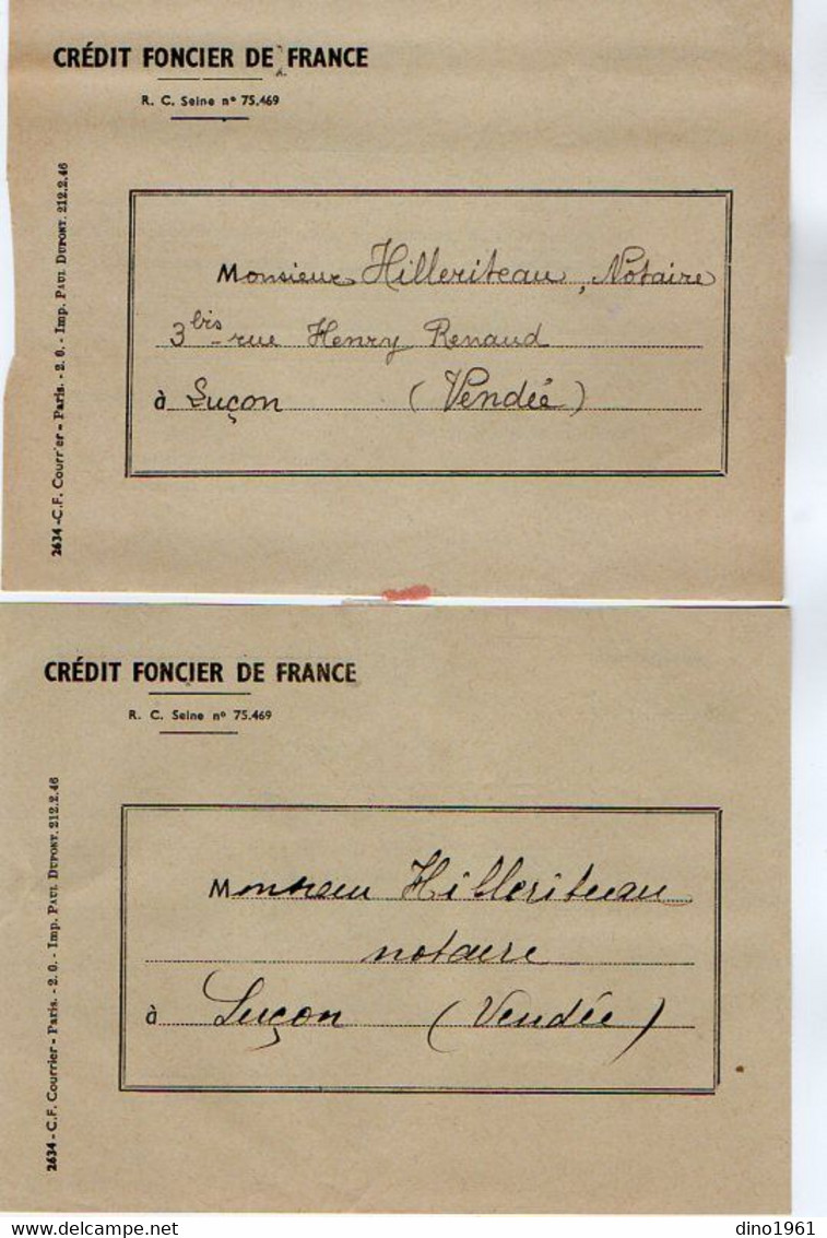 VP20.001 - PARIS 1946 /47 /48 - 4 Quittances Du Crédit Foncier De France - Mr GUERINEAU / Me HILLERITEAU Notaire à LUCON - Bank En Verzekering