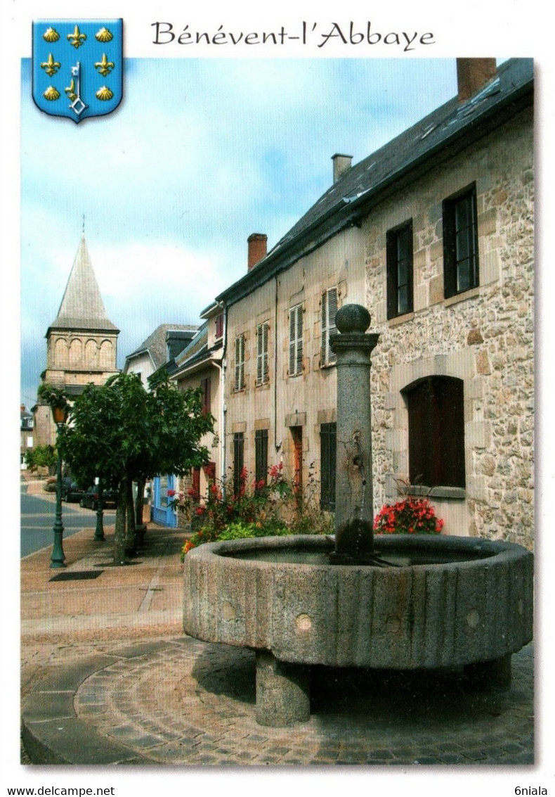 BENEVENT L ABBAYE  La Fontaine  ( Blason )      (recto-verso) 23 Creuse - Benevent L'Abbaye