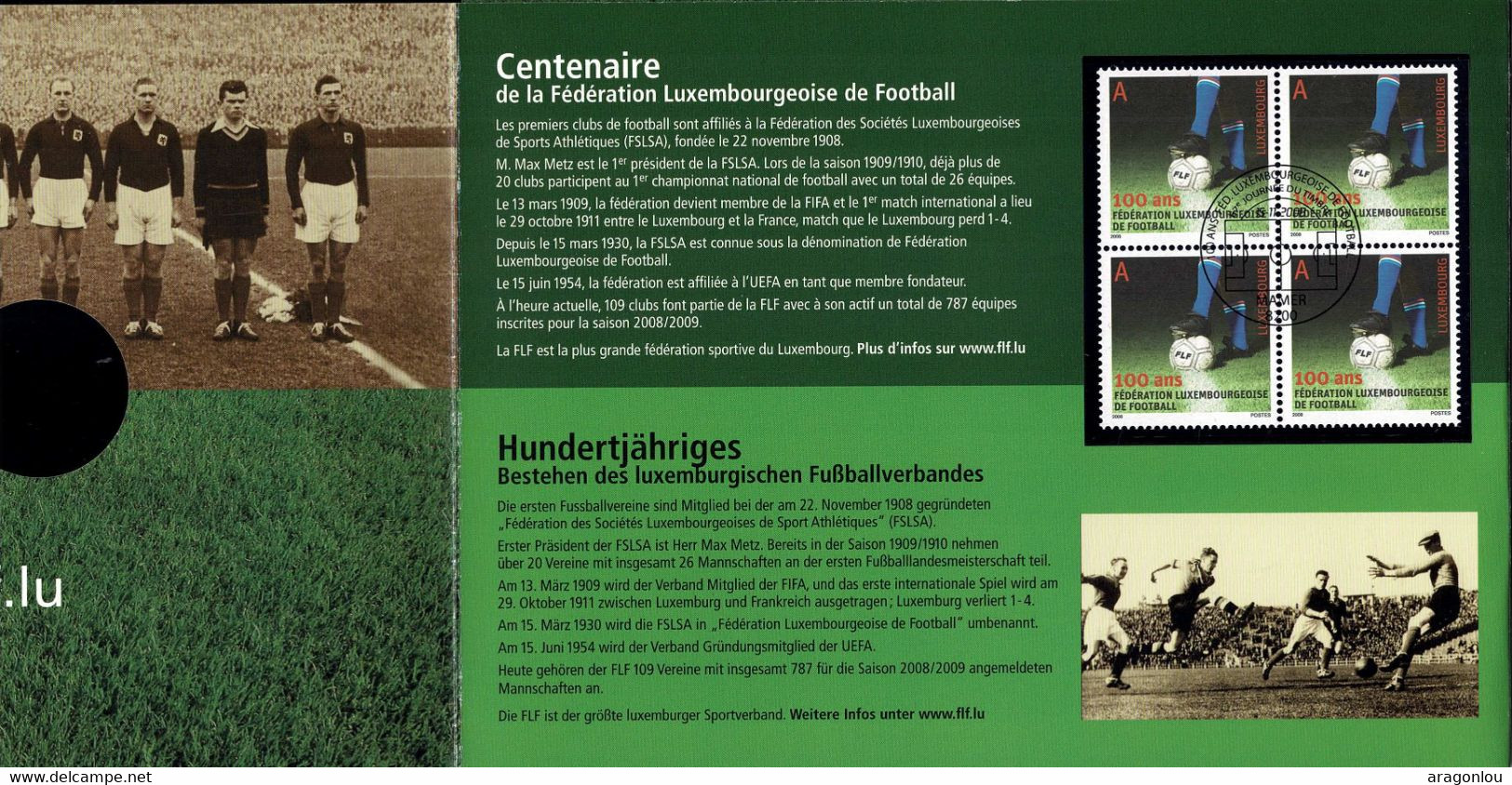 Luxembourg Luxemburg 2008 Carnet & Carte Maximum Centenaire De La FLF Fédération Du Football / 4Scans - Libretti