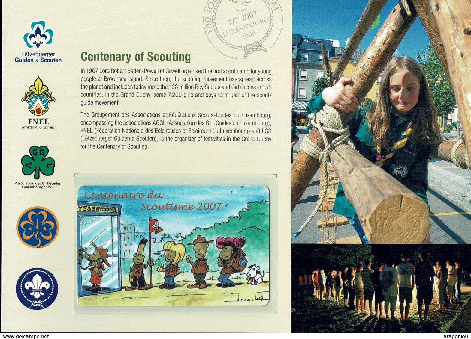 Luxembourg Luxemburg 2007 Carnet Centenaire Du Scoutisme Cachet Spécial / 3 Scans - Booklets