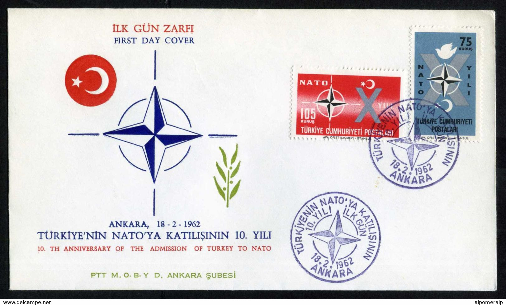 Türkiye 1962 NATO, 10th Anniv. Of  Admission To NATO | Peace Dove, Crescent With Star Mi 1830-1831 FDC - Briefe U. Dokumente