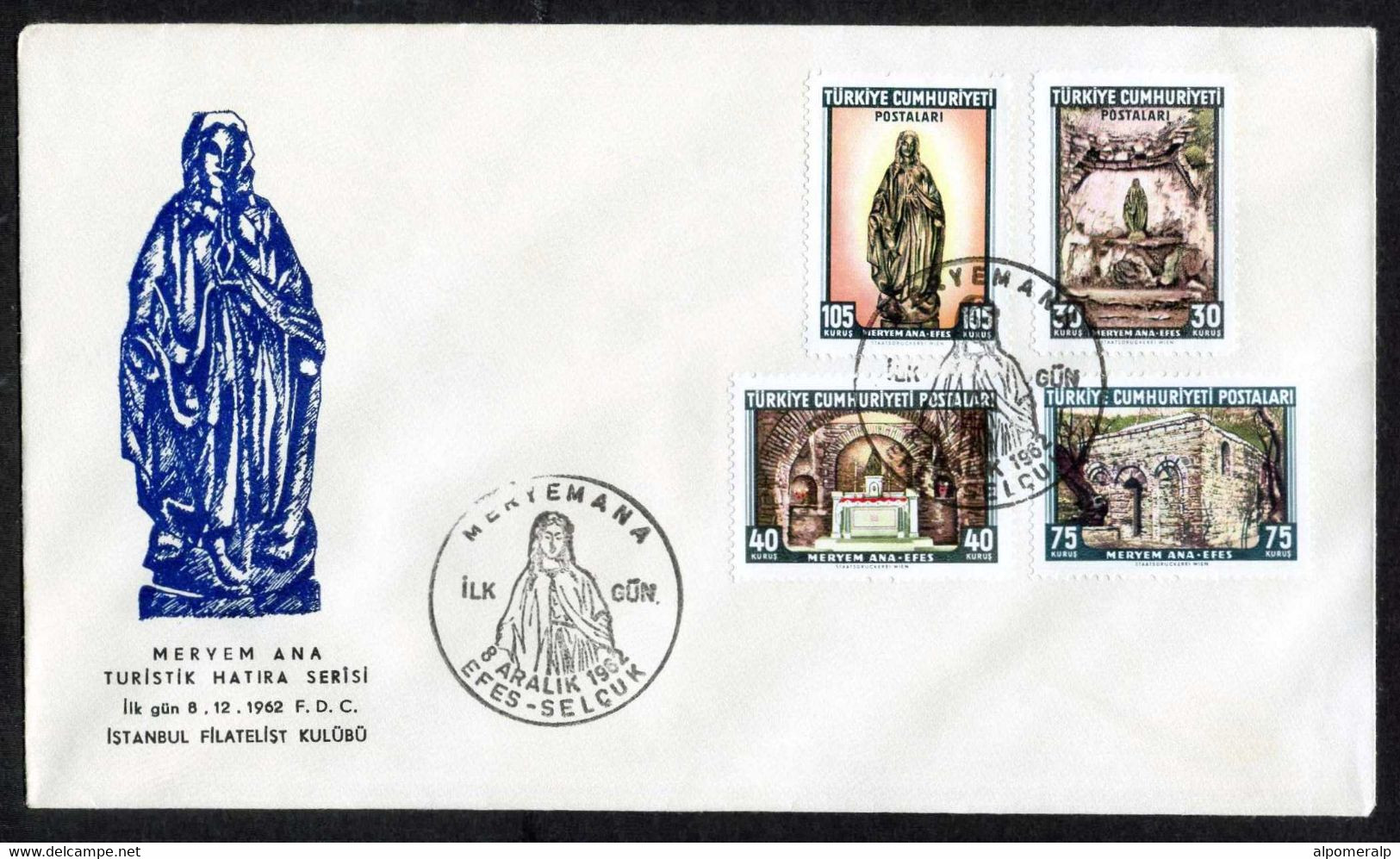 Türkiye 1962 Shrine Of The Virgin Mary, Panaya Kapulu, House Of Virgin Mary At Ephesus Mi 1846-1849 FDC - Lettres & Documents