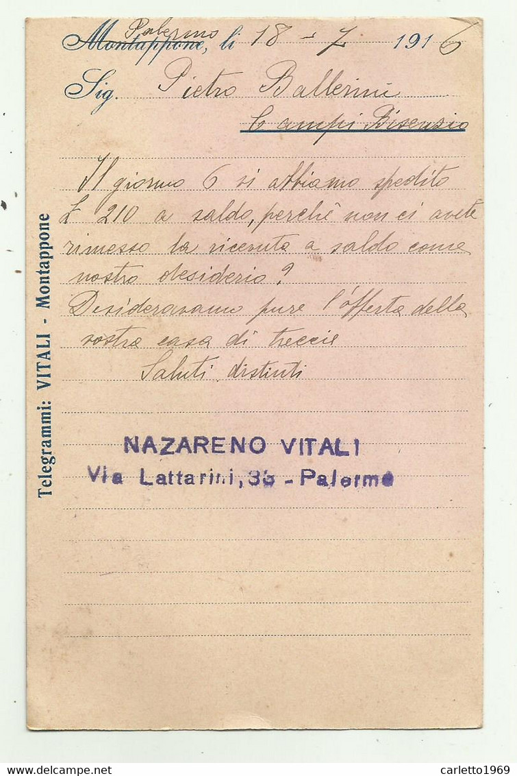 MONTAPPONE - FABBRICA DI CAPPELLI E TRECCE DI PAGLIA 1916 - VIAGGIATA FP - Fermo