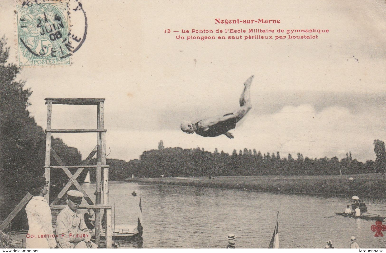 94 - NOGENT SUR MARNE - Le Ponton De L' Ecole Militaire De Gymnastique Un Plongeon En Saut Périlleux Par Loustalot - Kunst- Und Turmspringen