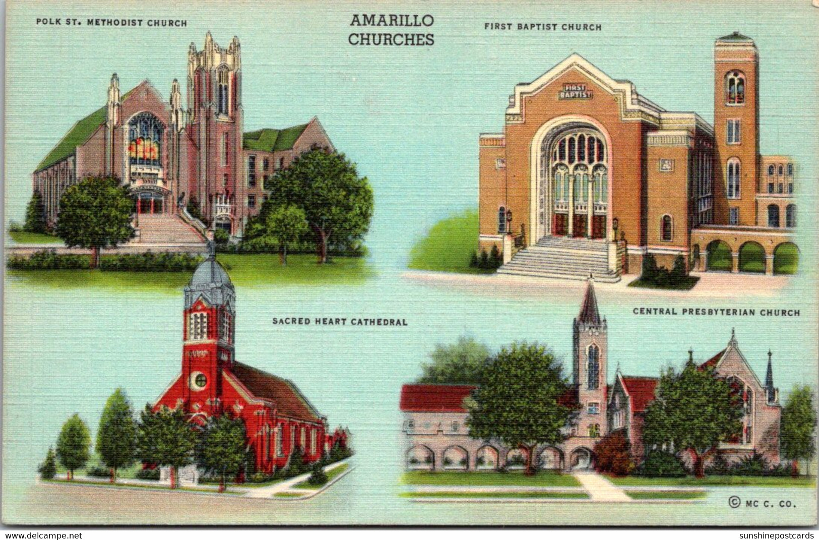 Texas Amarillo Churches Multi View 1941 Curteich - Amarillo