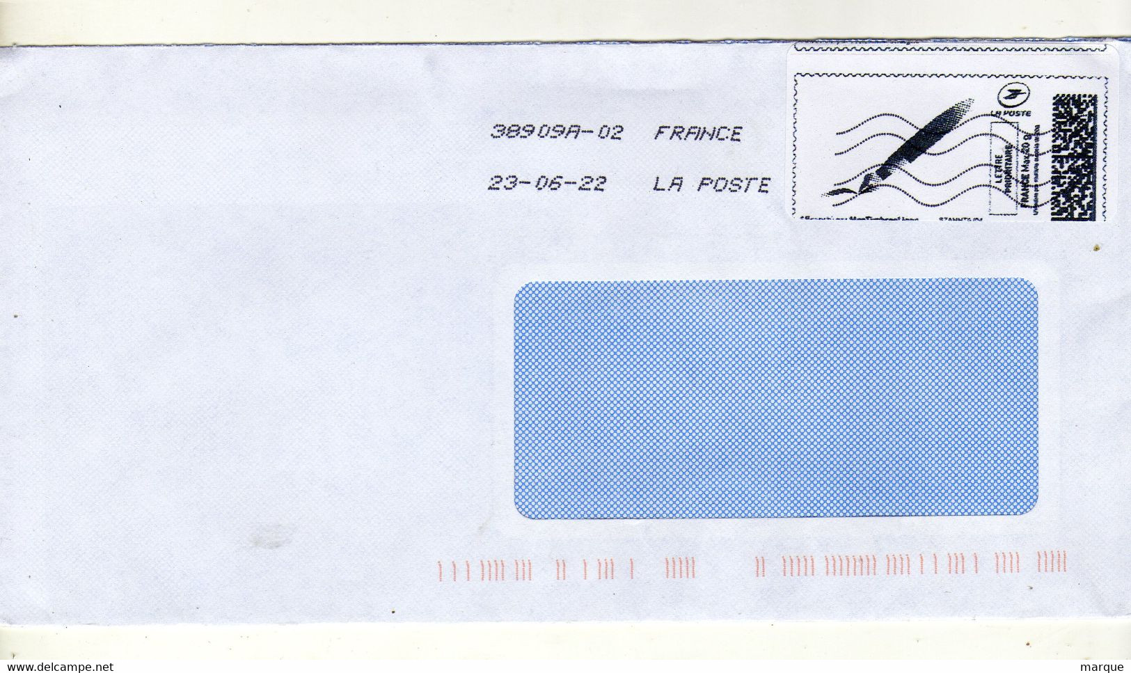 Enveloppe FRANCE Avec Vignette D' Affranchissement Lettre Prioritaire Oblitération LA POSTE 38909A-02 23/06/2022 - 2010-... Viñetas De Franqueo Illustradas