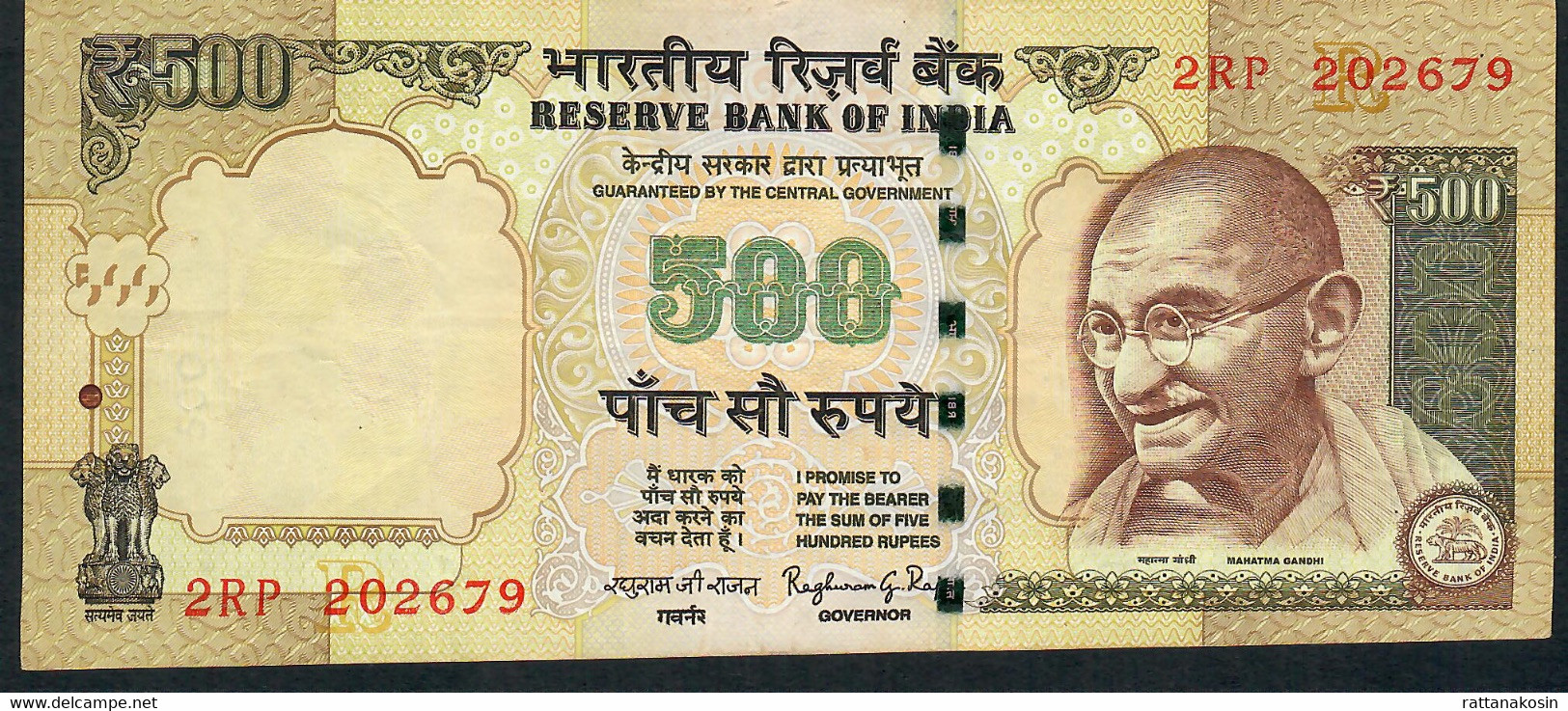 INDIA P106g 500 RUPEES 2015 Letter R Signature 21  VF FOLDS NO P.h. - Inde