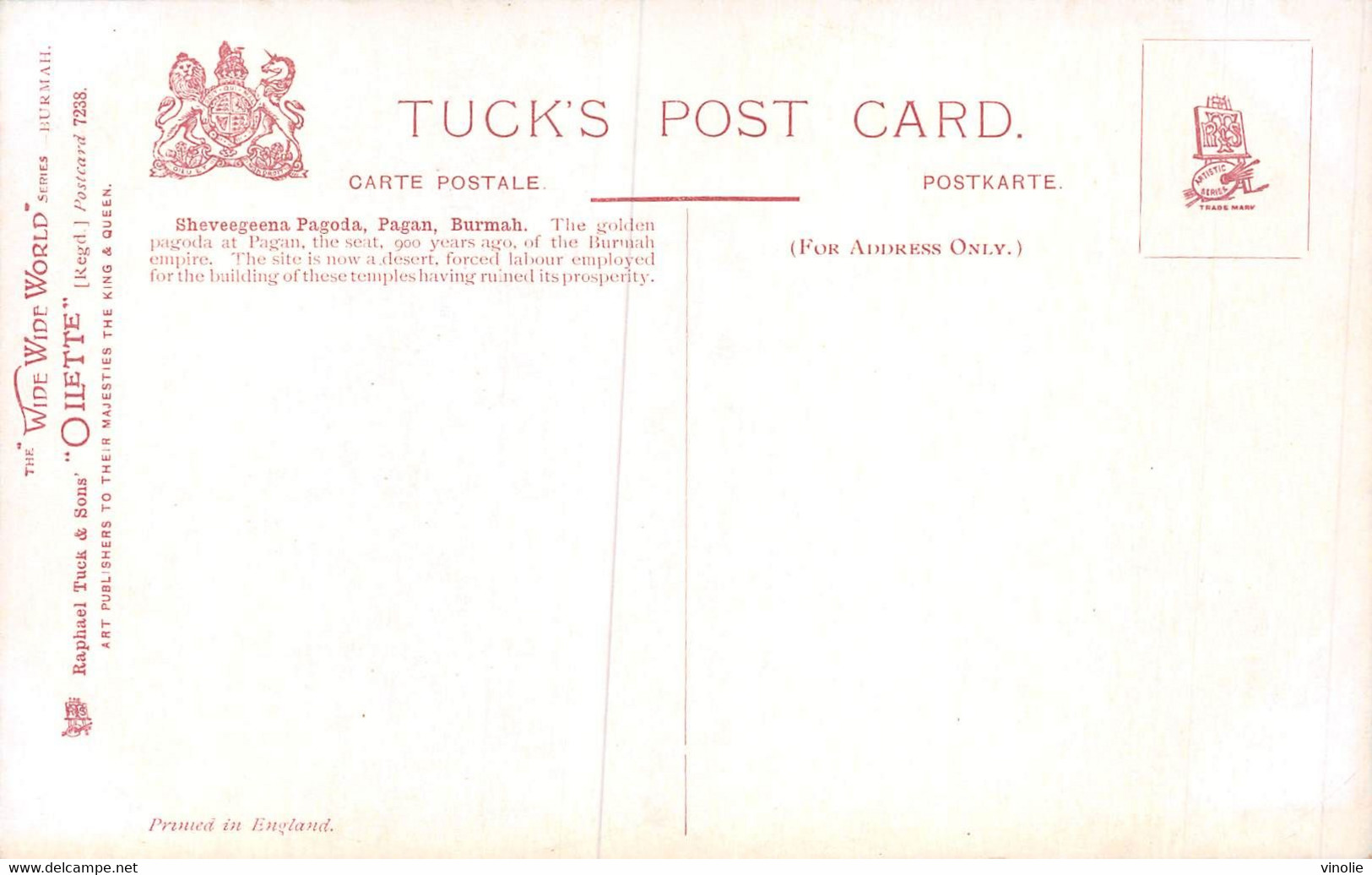 P-TBB4-22-6328 :  CARTE ILLUSTREE TUCK. SHWEGEENA PAGODA. PAGAN BURMAH - Myanmar (Burma)