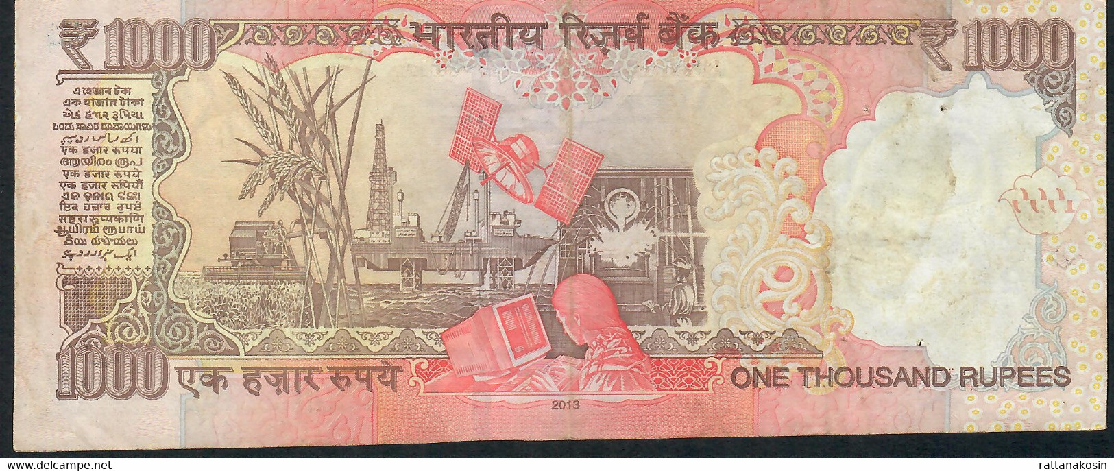 INDIA P107c  1000 RUPEES 2013 Signature 20  LETTER L   #9DF   VF+ NO P.h. - Inde