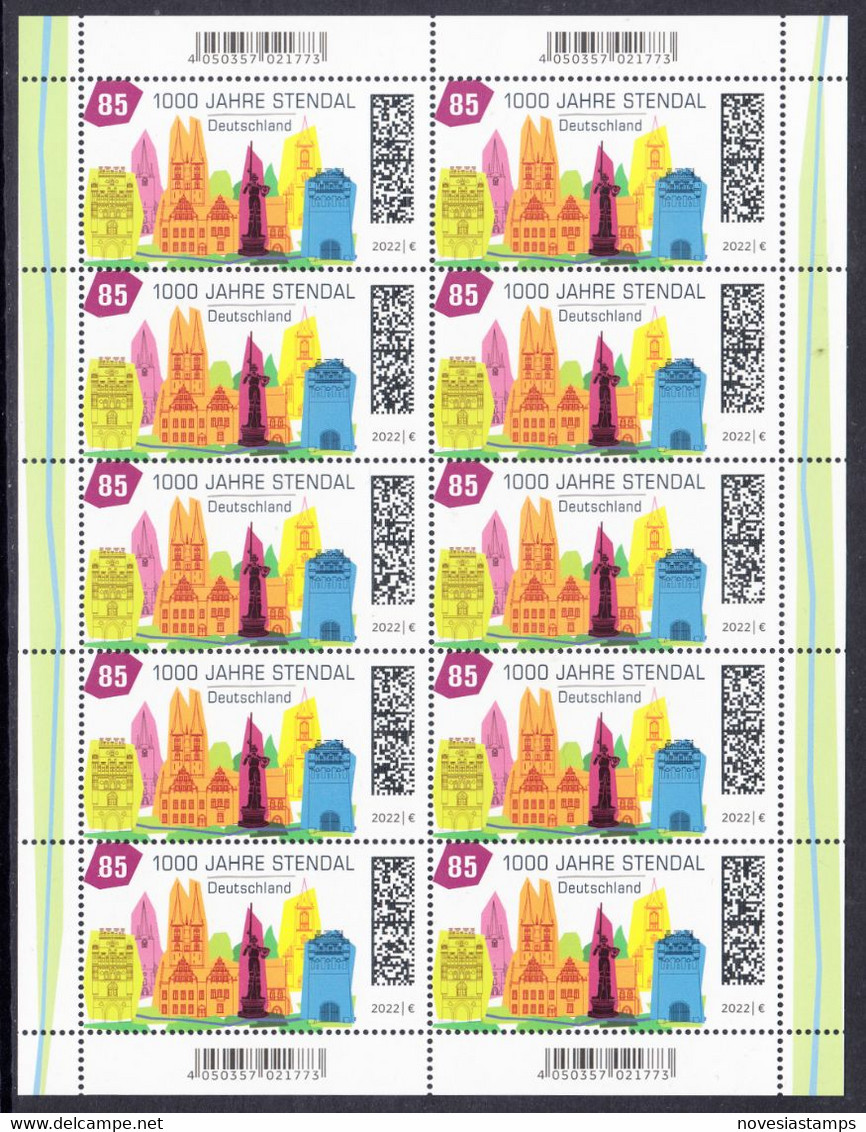 !a! GERMANY 2022 Mi. 3698 MNH SHEET(10) - Town Of Stendal; Buildings - 2021-…