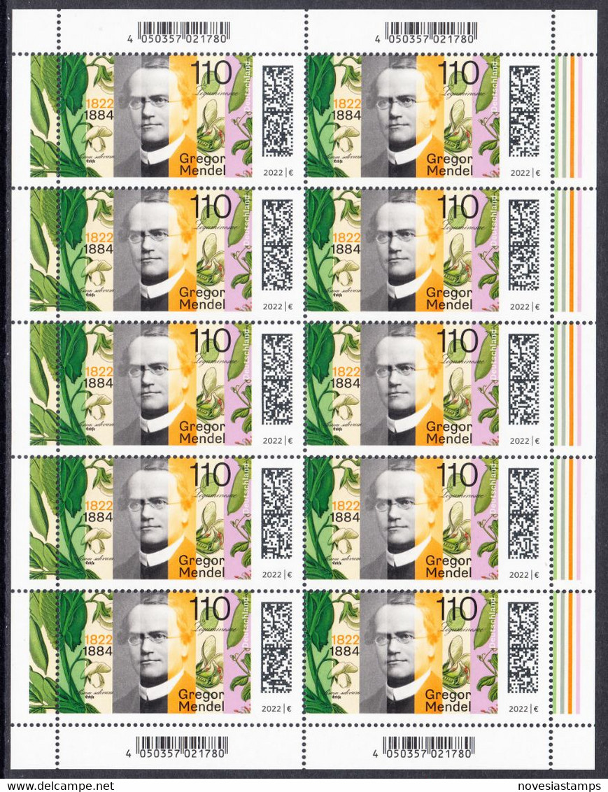 !a! GERMANY 2022 Mi. 3699 MNH SHEET(10) - Gregor Mendel, Genetic-scientist - 2021-…