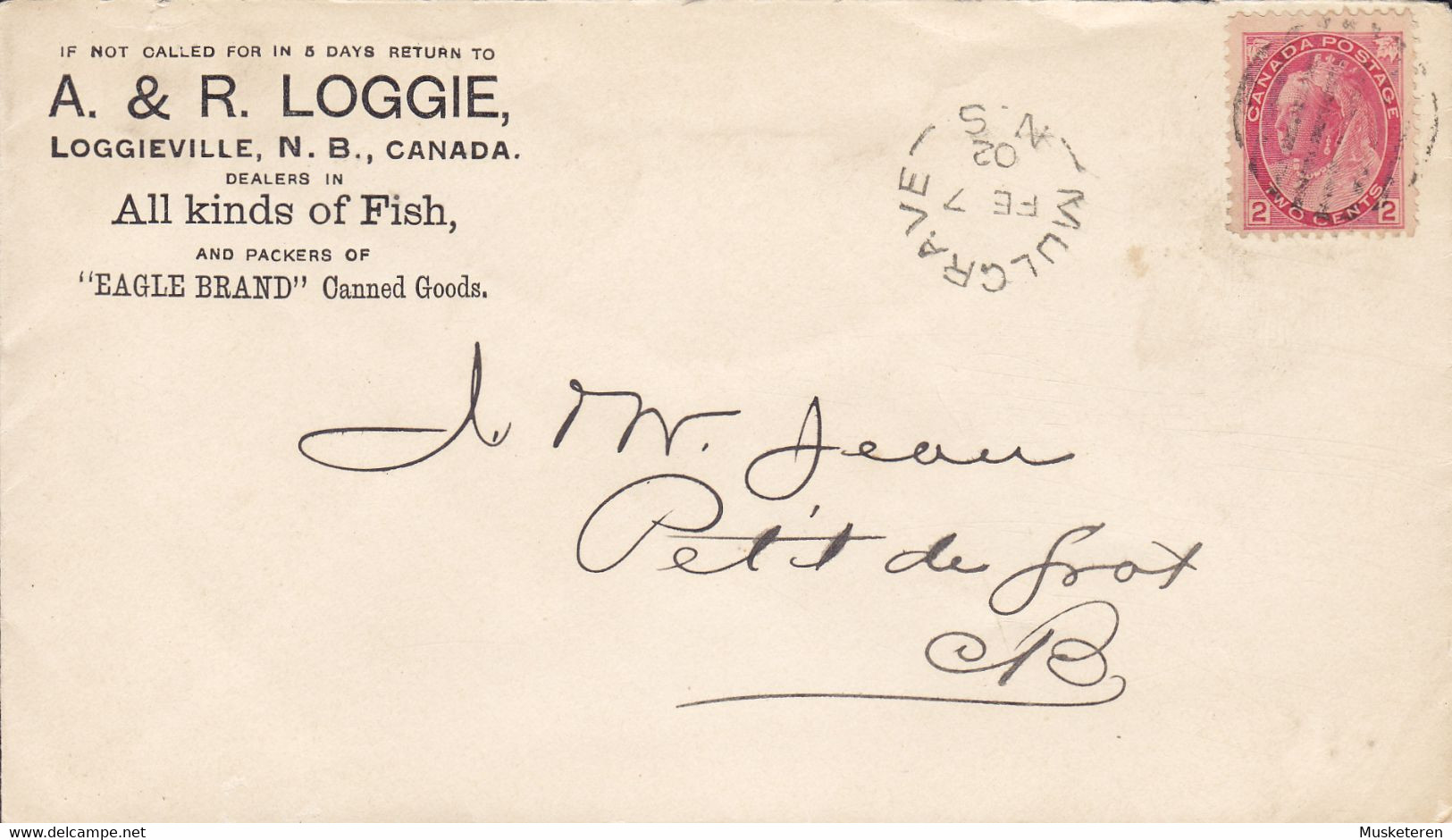 Canada A. & R. LOGGIE Fish Dealers MULGRAVE (N.S.) 1902 Cover Lettre 2x Arrival Cancels On Backside Victoria Stamp - Briefe U. Dokumente