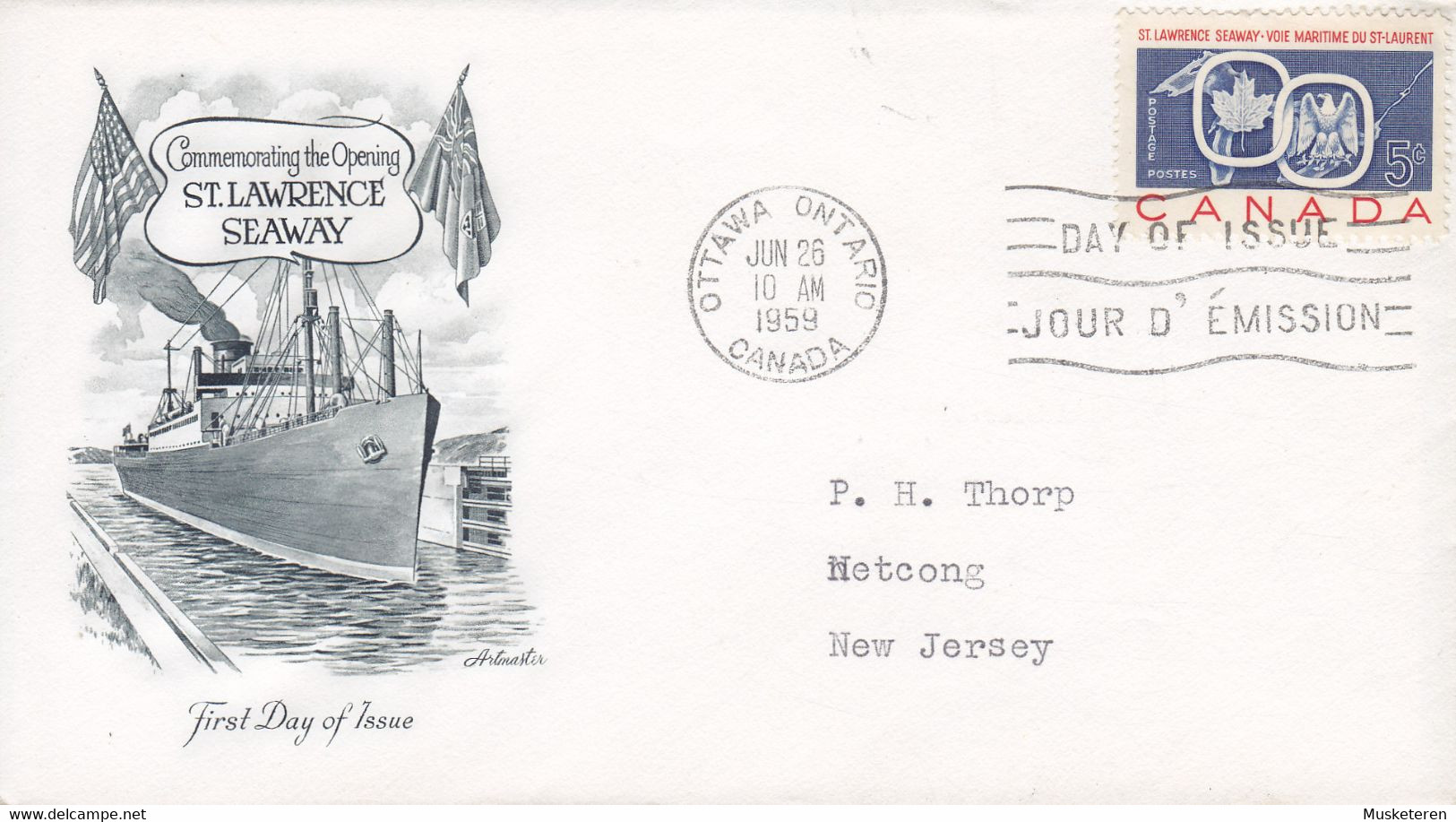 Canada OTTAWA Ontario 1959 Premier Jour Lettre FDC Cover St. Lawrence Seaway Armaster Cachet Joint Issue W United States - 1952-1960