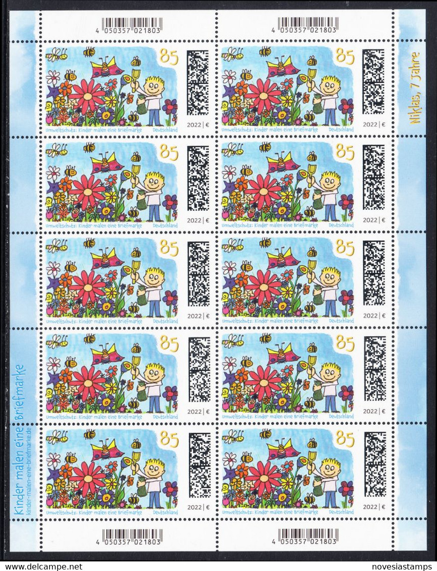 !a! GERMANY 2022 Mi. 3701 MNH SHEET(10) - Environment Protection: Stamp Painted By Kids - 2021-…