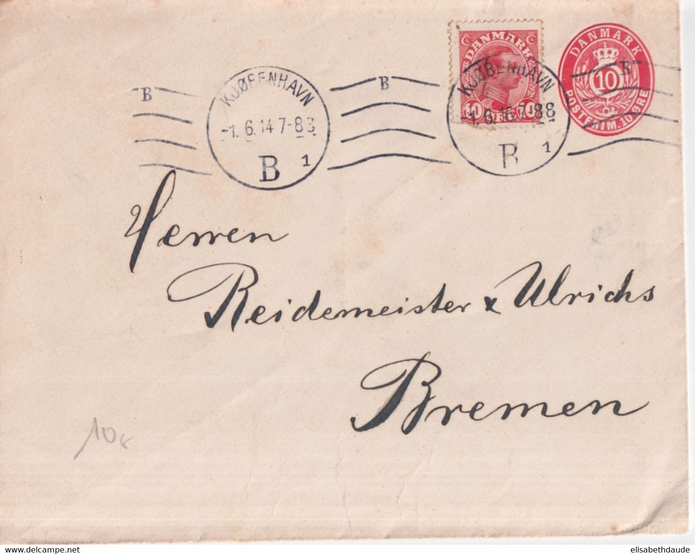 1914 - DANEMARK - ENVELOPPE ENTIER POSTAL De COPENHAGUE => BREMEN - Enteros Postales