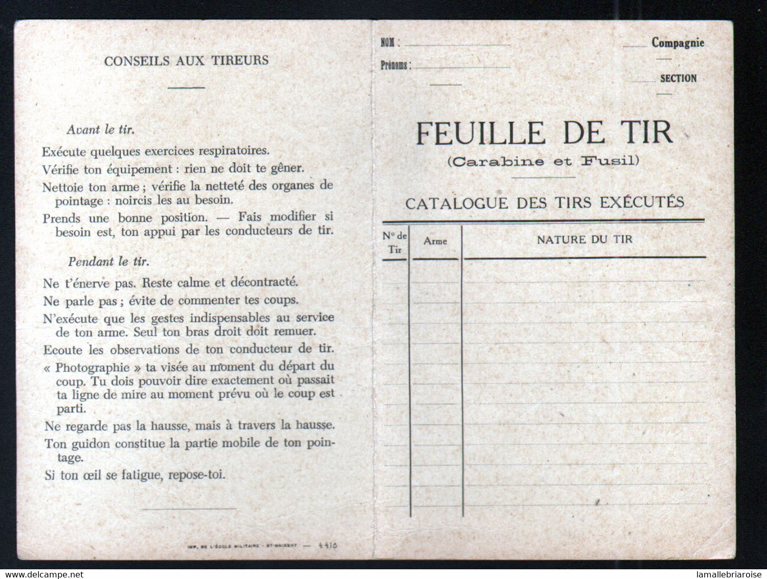 Militaria, Fascicule 2 Volets , Feuille De Tir, Carabine Et Fusil - Autres & Non Classés