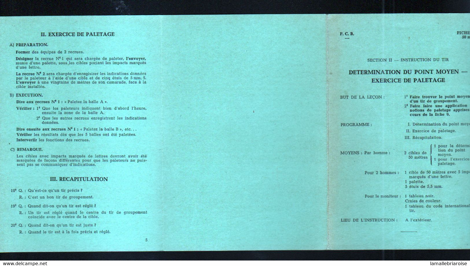 Militaria, Fascicule 3 Volets , Determination Du Moyen, Exercice De Paletage  , F.C.B. Fiche 12 - Autres & Non Classés