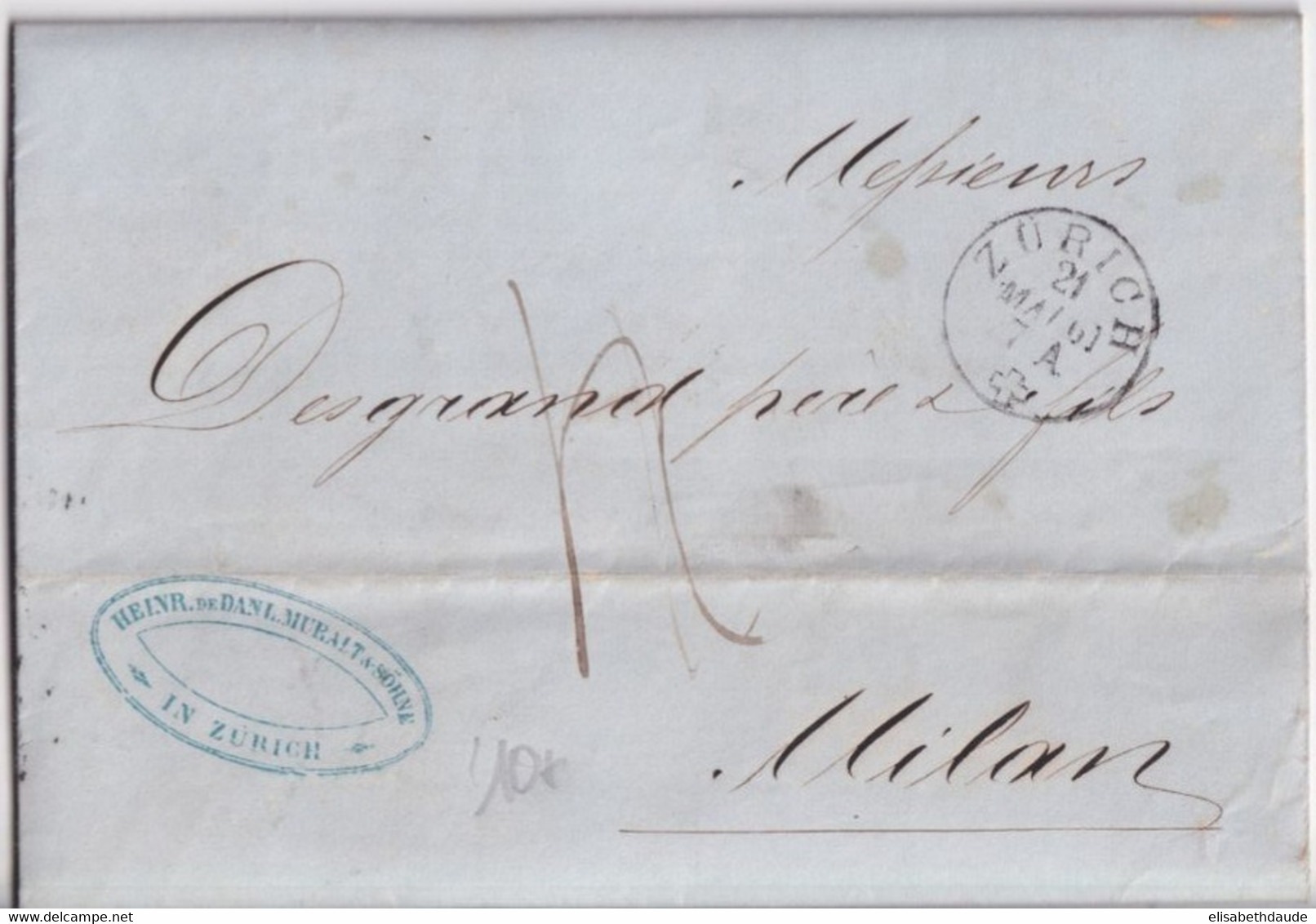 1867 - SUISSE - LETTRE PORT-DU De ZÜRICH => MILANO (ITALIE) ! - Brieven En Documenten