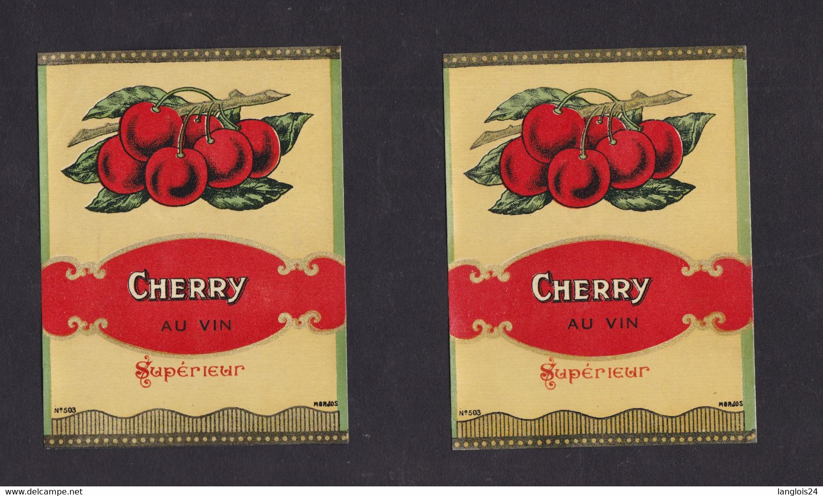 2 Ancienne étiquette  Alcool  Alcool Cherry Au Vin - Alcoholen & Sterke Drank