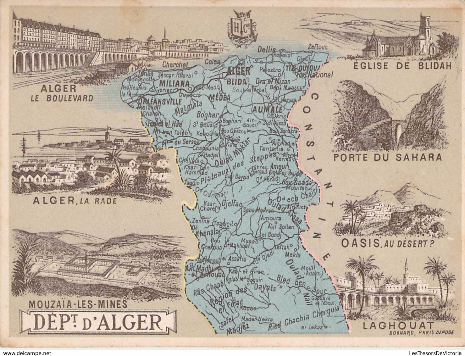 DEPARTEMENT D'ALGER - LIBRAIRIE HACHETTE - LITHOGRAPHIE BOGNARD - 11X8,5 Cm - Other & Unclassified