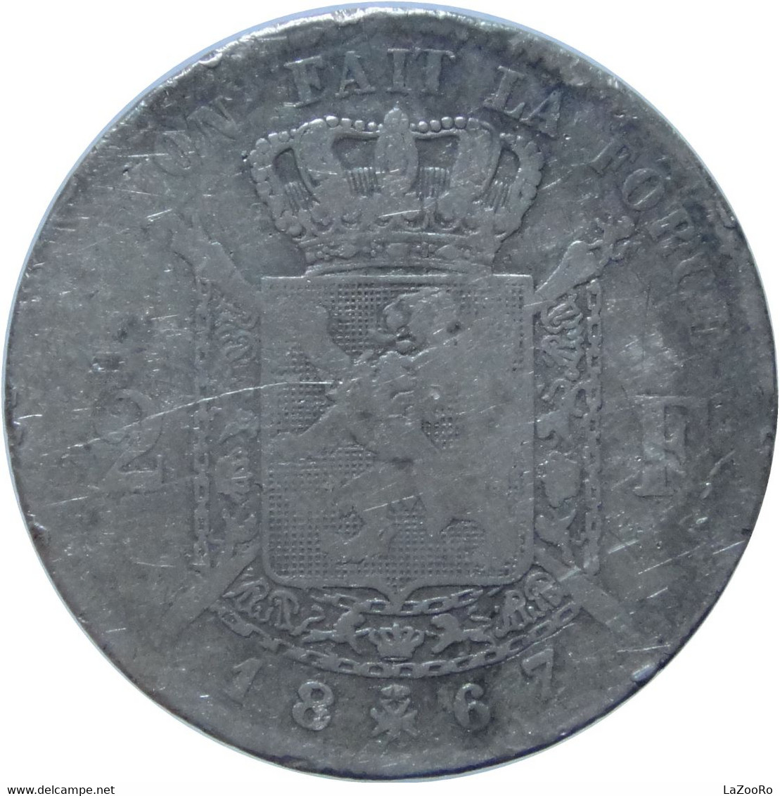 LaZooRo: Belgium 1 Franc 1867 VF - Silver - 1 Frank