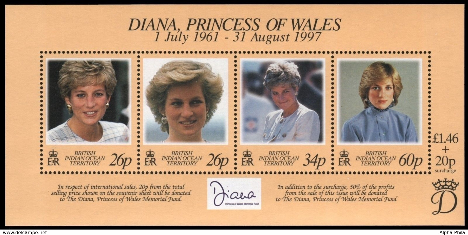 BIOT 1998 - Mi-Nr. Block 10 ** - MNH - Tod Von Prinzessin Diana - Territorio Britannico Dell'Oceano Indiano