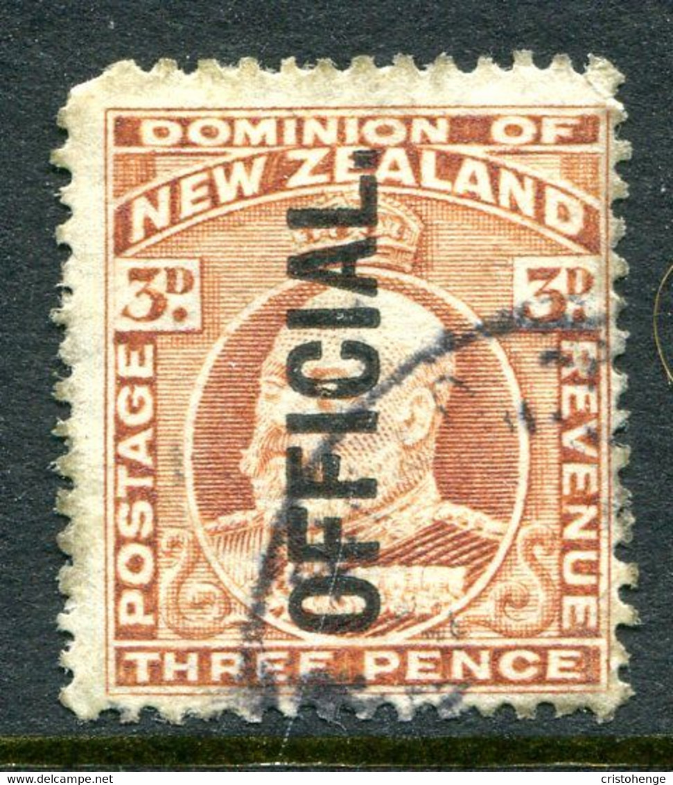 New Zealand 1910 Officials - KEVII - 3d Chestnut - P.14 X 14½ - Used (SG O74) - Service