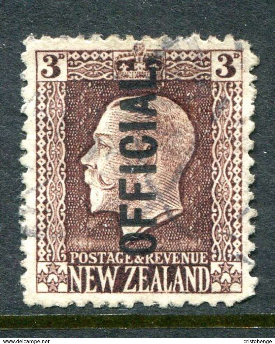 New Zealand 1915-34 Officials - KGV Recess - P.14 X 13½ - 3d Chocolate Used (SG O100) - Dienstzegels