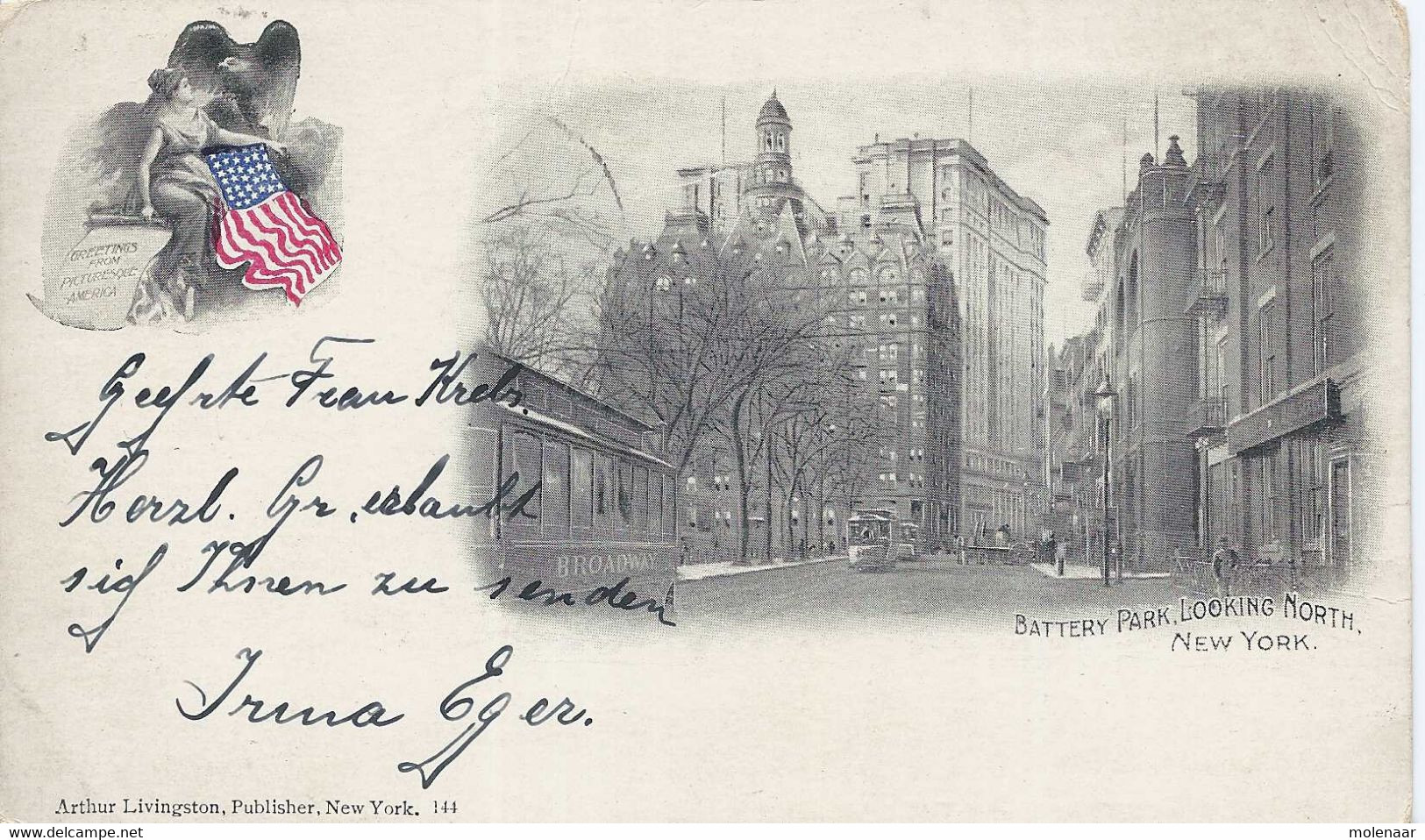 Verenigde Staten Postkaart New-York "Battery Park , Looking North"gebruikt  1904 (7484) - Parques & Jardines