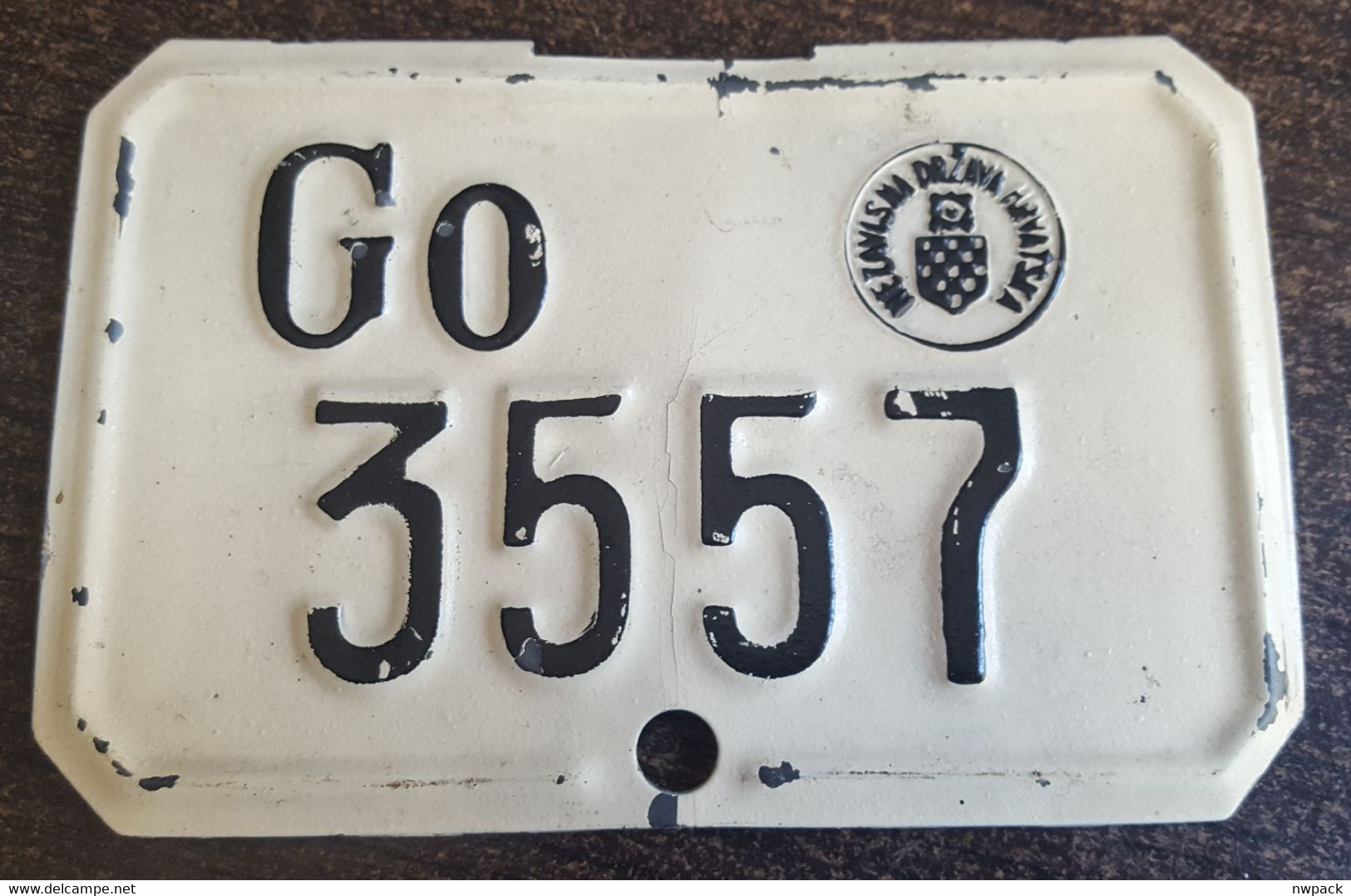 NDH - Croatia / Hrvatska - License Plate Of The Bike / Cycle  (double Siee) -  District  GORA  "GO 3557" From 1941 Years - Plaques D'immatriculation