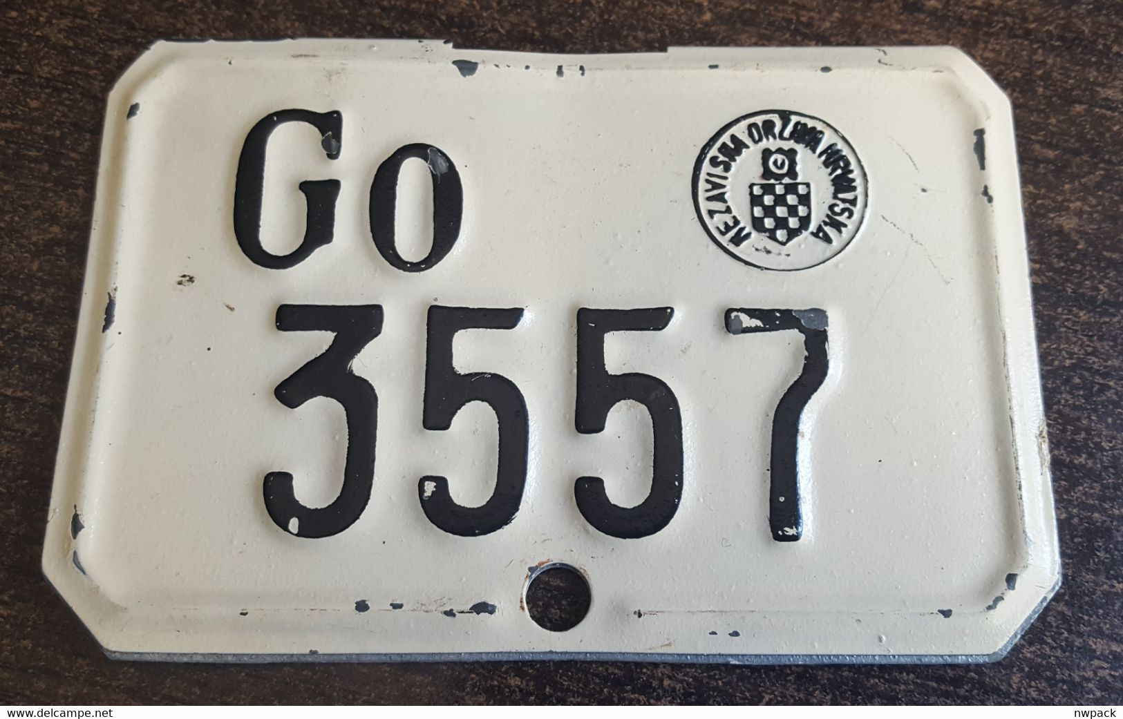 NDH - Croatia / Hrvatska - License Plate Of The Bike / Cycle  (double Siee) -  District  GORA  "GO 3557" From 1941 Years - Plaques D'immatriculation