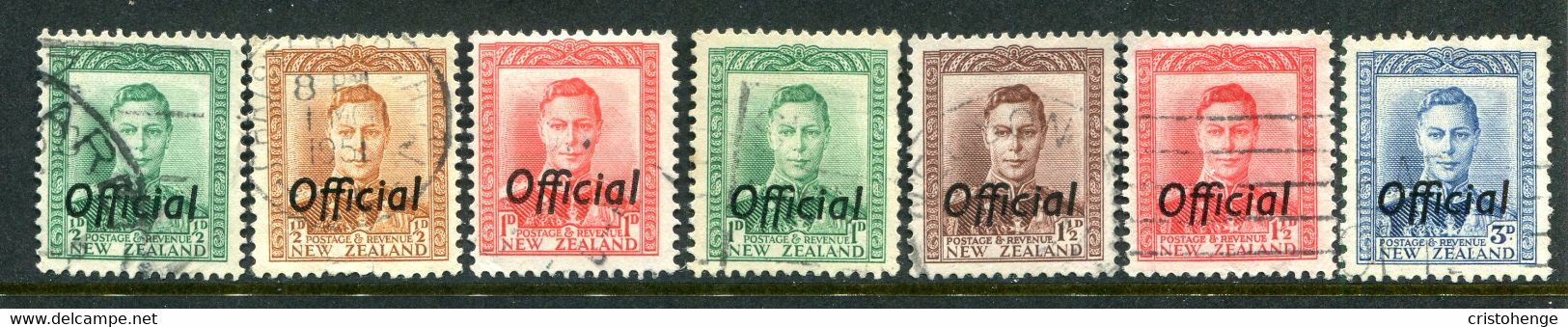 New Zealand 1938-51 Officials - KGVI - Set Used (SG O134-O140) - Dienstzegels