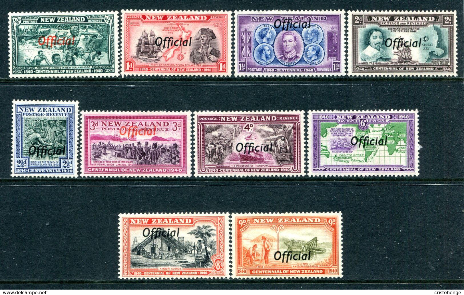 New Zealand 1940 Officials - KGVI - Centennial - Short Set To 9d HM (SG O141-O150) - Dienstzegels