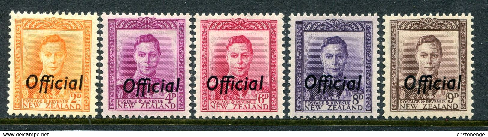 New Zealand 1947-51 Officials - KGVI - 2d - 9d Values HM (SG O152-O156) - Dienstzegels