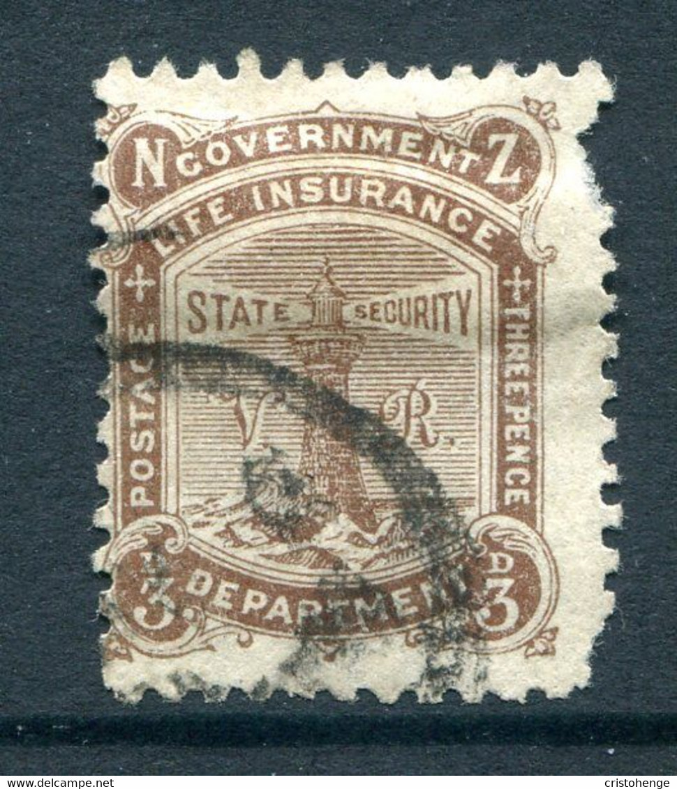 New Zealand 1891-98 Life Insurance - Lighthouse - With VR - P.12 X 11½ - 3d Deep Brown Used (SG L4) - Fault - Officials