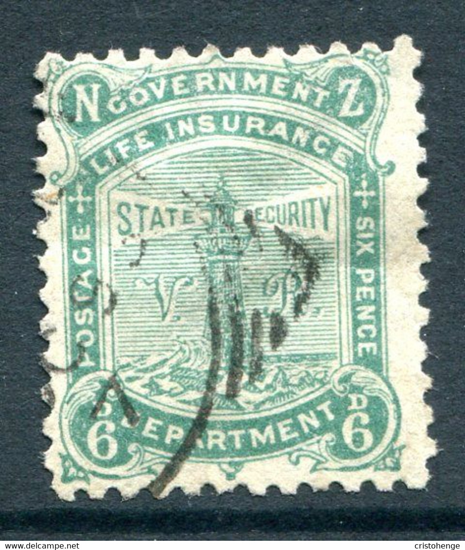 New Zealand 1891-98 Life Insurance - Lighthouse - With VR - P.12 X 11½ - 6d Green Used (SG L5) - Officials