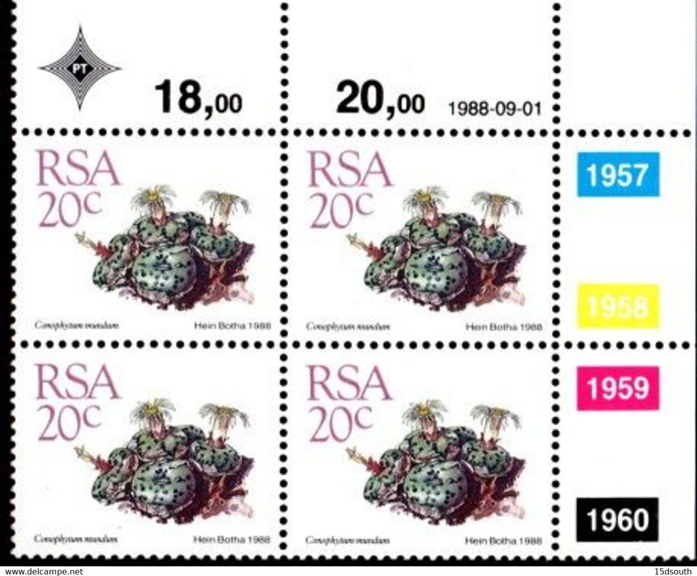 South Africa - 1988 Succulents 20c Control Block (1988.09.01) (**) - Blocs-feuillets