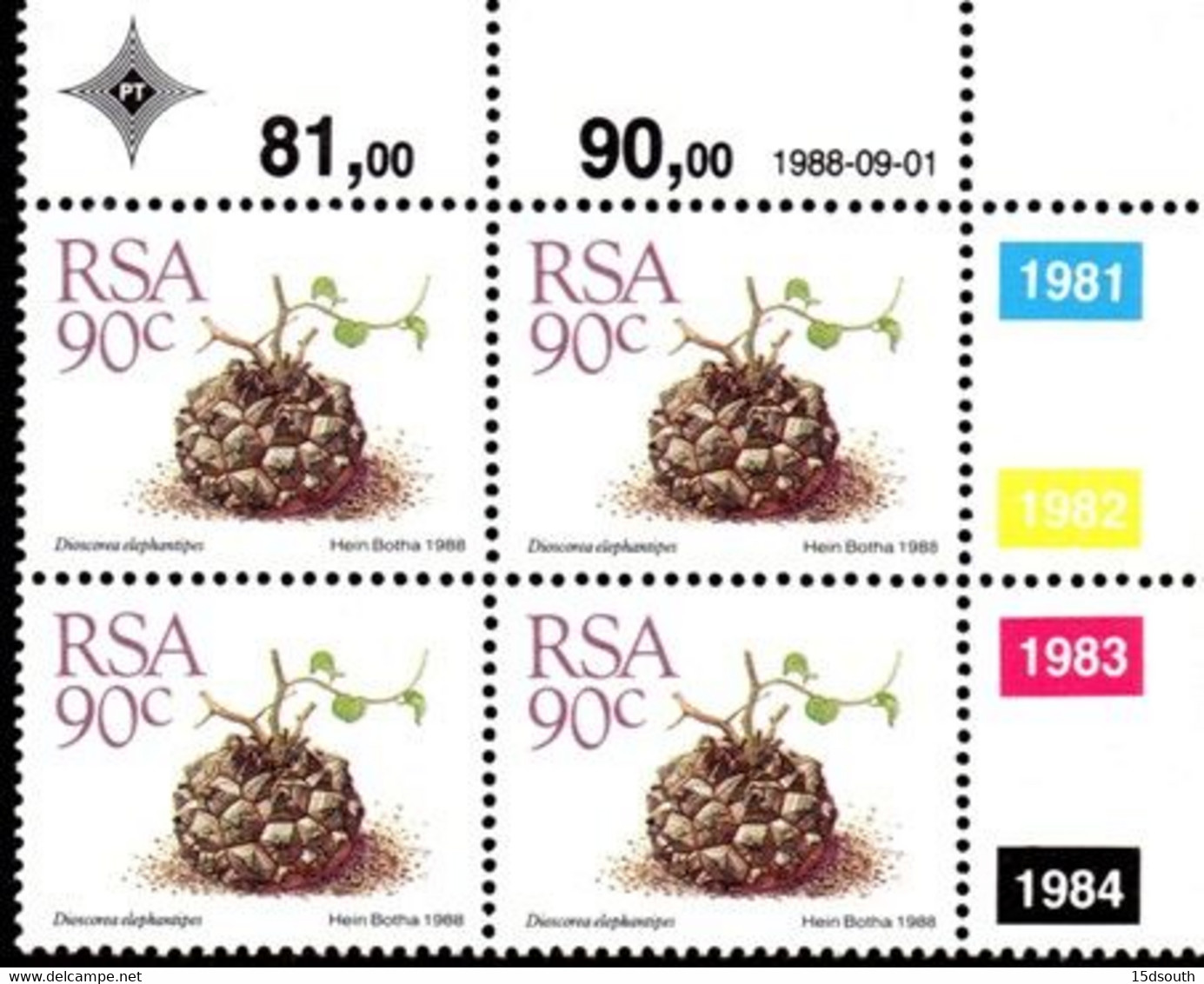 South Africa - 1988 Succulents 90c Control Block (1988.09.01) (**) - Blocchi & Foglietti