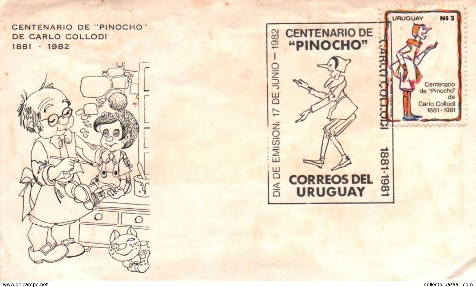 1981 Uruguay Pionoccio Pinocho Carlo Collodi Centenary Puppet FDC - Marionnettes