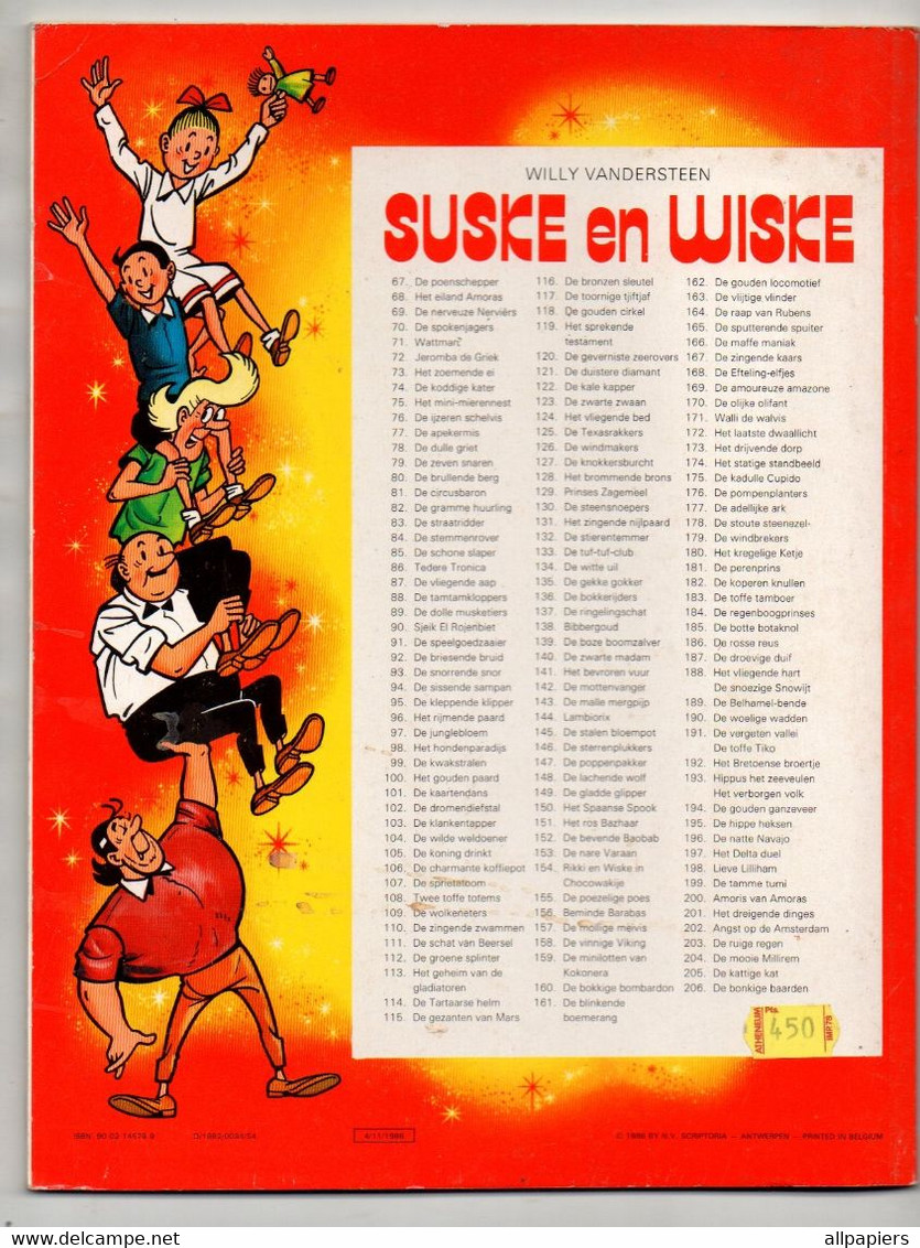 Suske En Wiske N°187 De Droevige Duif Par Vandersteen - Standaard Uitgeverij De 1986 - D/1982/0034/54 - 4/11/1986 - Suske & Wiske