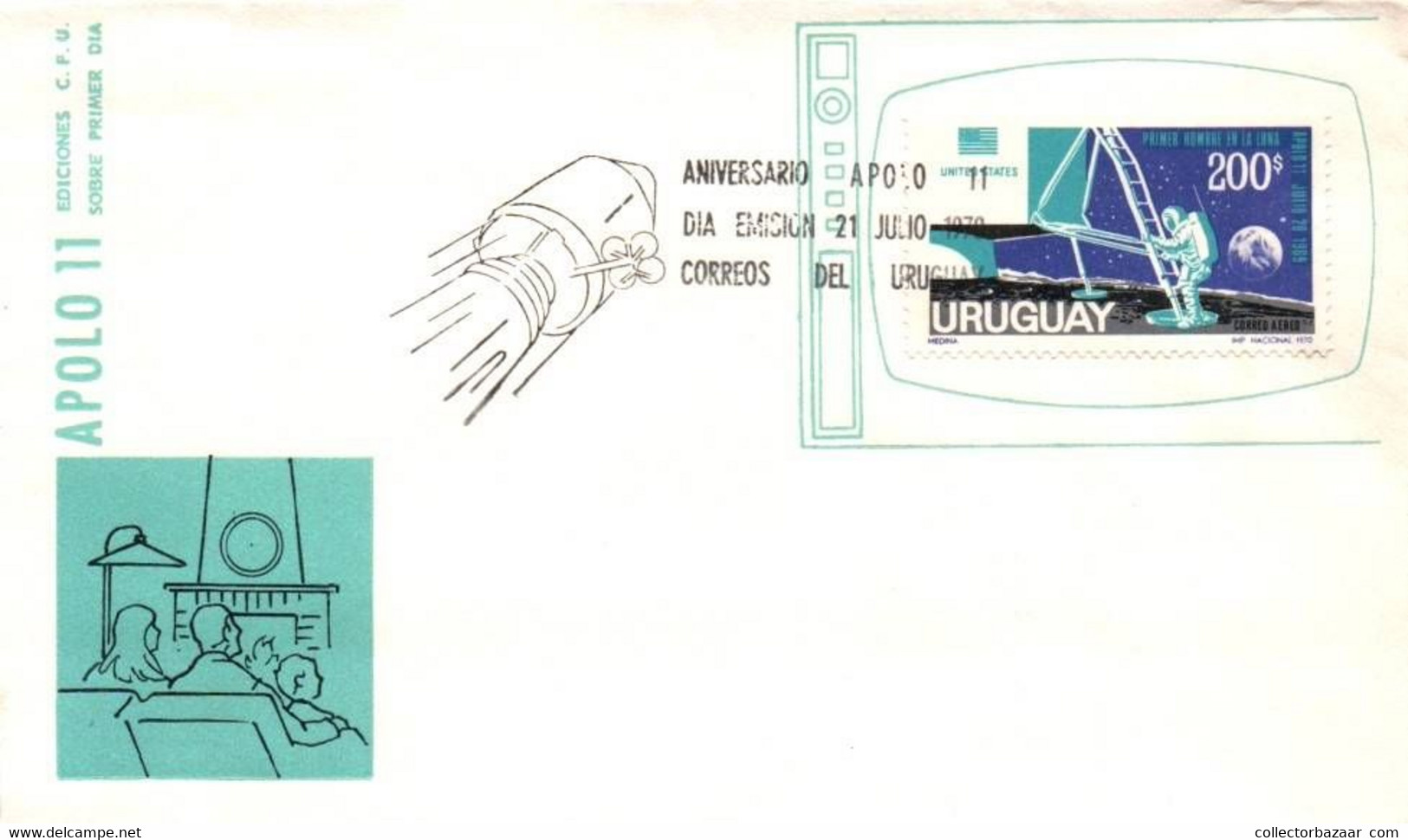 1970 Uruguay Apollo 11 Moon Landing TV Fireplace Space FDC - Sud America