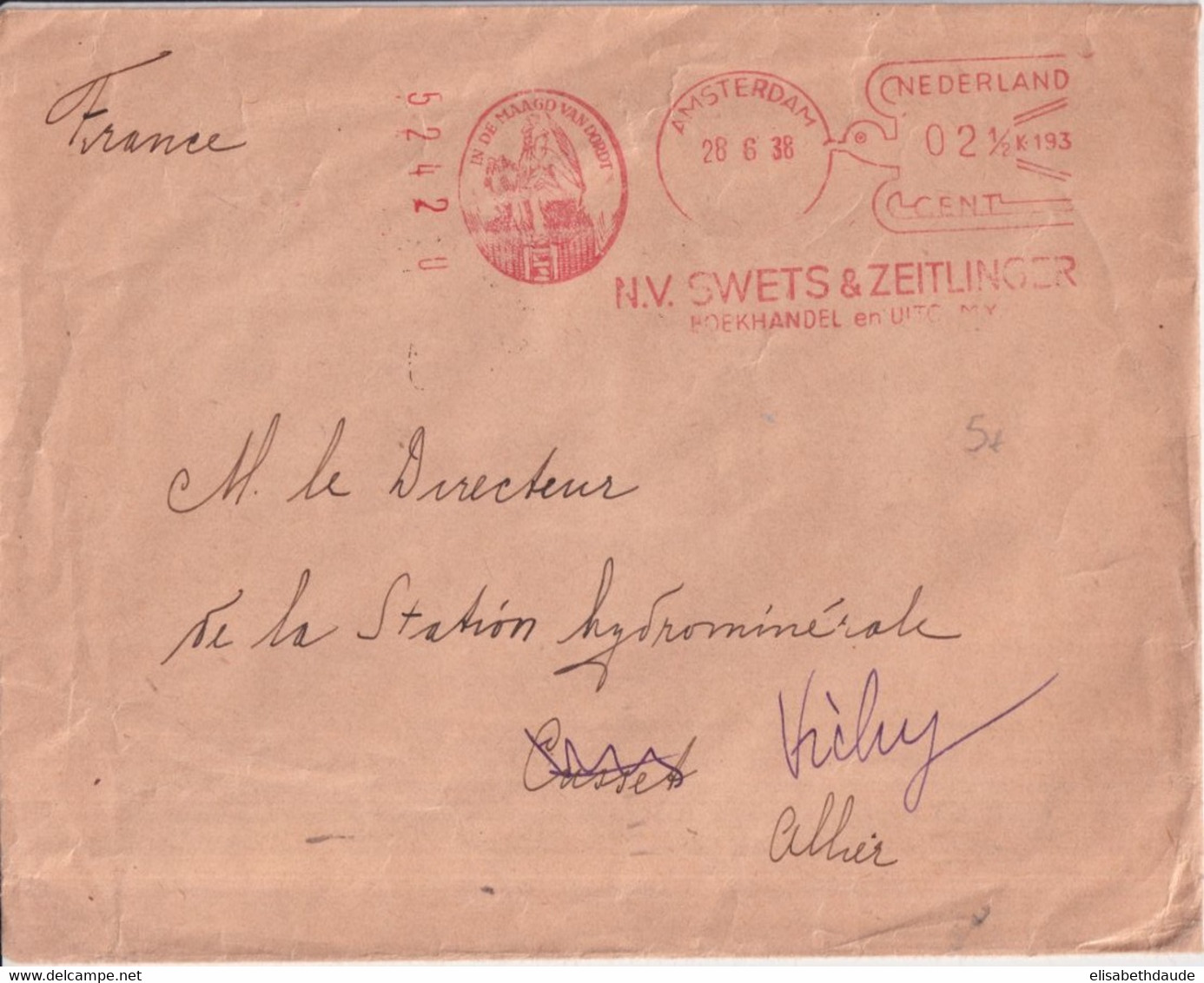 NEDERLAND - 1938 - EMA Sur ENVELOPPE De AMSTERDAM => ALLIER - Máquinas Franqueo (EMA)