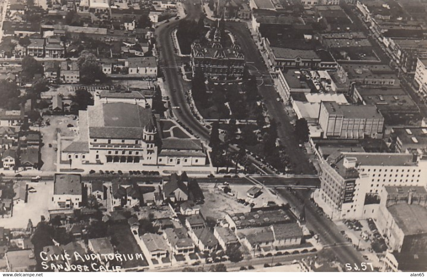 San Jose California, Civic Auditorium Aerial View C1940s Vintage Real Photo Postcard - San Jose