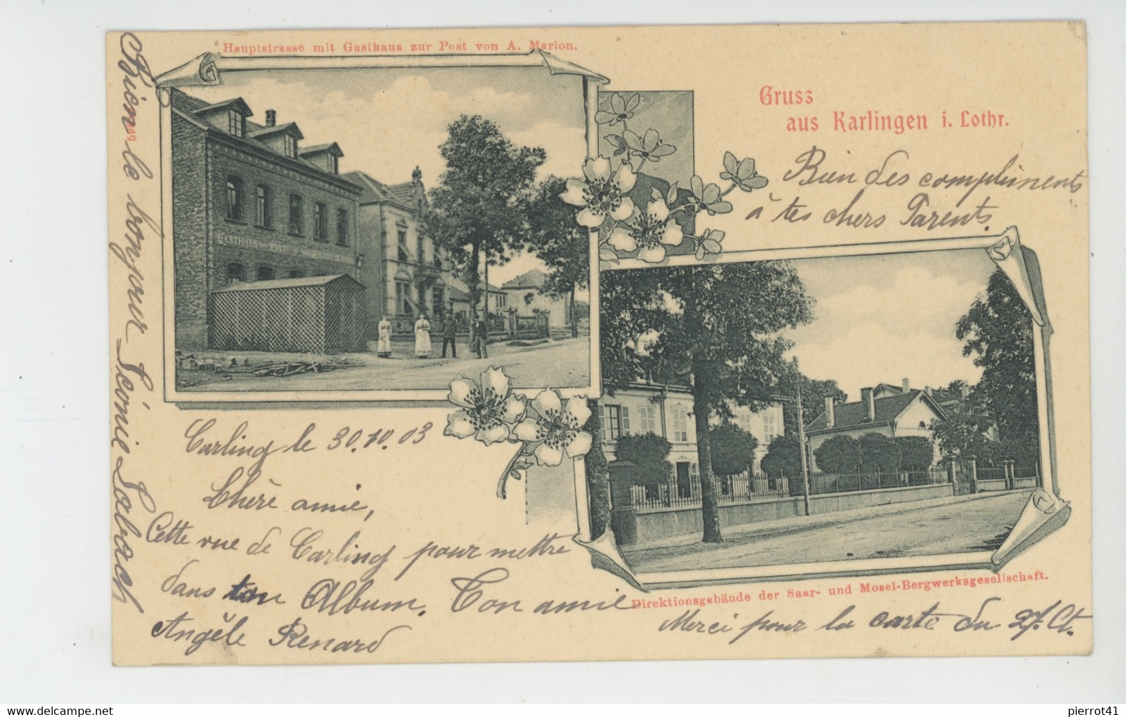 CARLING - Gruss Aus KARLINGEN - Hauptstrasse Mit Gasthaus Zur Post Von A. Marion - Direktionsgebäude Der Saar...  (1903) - Andere & Zonder Classificatie