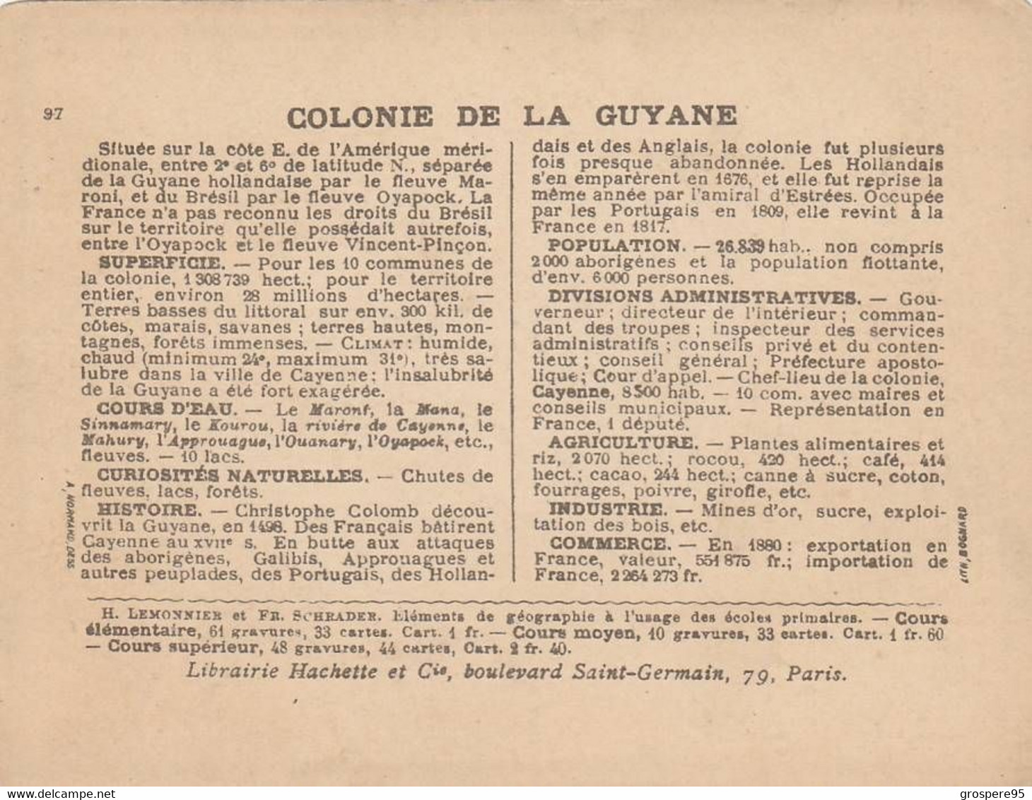 GUYANE FRANCAISE H LEMONNIER ET FR SCHRADER LIBRAIRIE HACHETTE - Carte Geographique