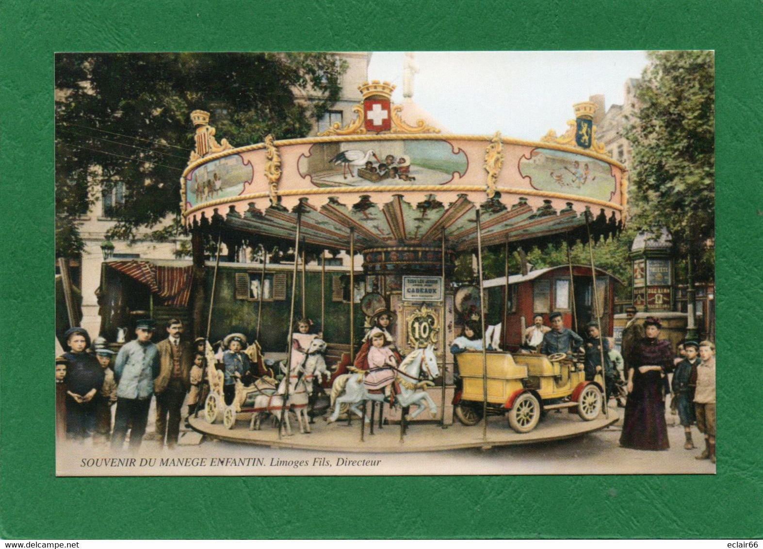 Manège Enfantin.Limoges Fils Repro Couleur. Fête Foraine - Carroussel CPA Souvenir Trés Animée Impeccable - Jeux Et Jouets